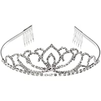 Diadema Fablcrew con diamantes de imitación y diseño de corona- para novias y bodas- color plateado